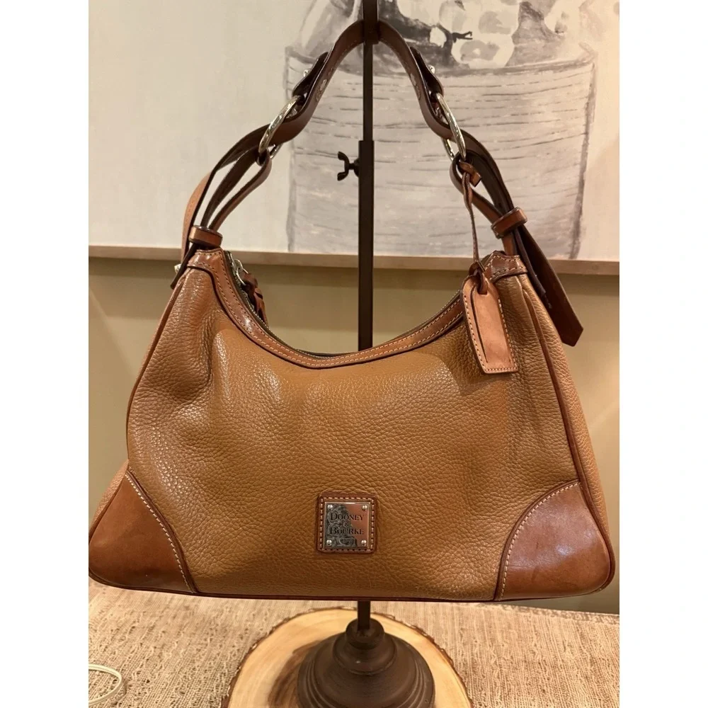 DOONEY & BOURKE HARRISON REFINED PEBBLE LEATHER HOBO BAG PURSE‎ CARMEL BROWN